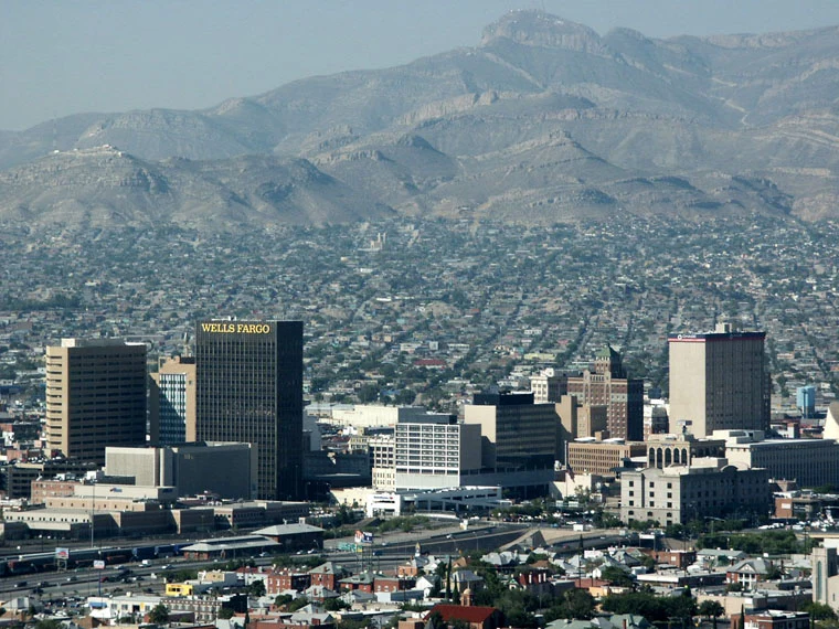 Downtown El Paso skyline at sunset with historic buildings and modern architecture